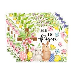 Artoid Mode Bunny Rabbits Flower Colorful Eggs Easter Placemats Set of 4, 12x18 Inch Seasonal Spring Table Mats for Party Kitchen Dining Decoration