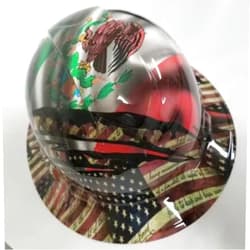 Wet Works Imaging Customized Pyramex Full Brim Mexican Roots/American Pride Hard Hat with Ratcheting Suspension