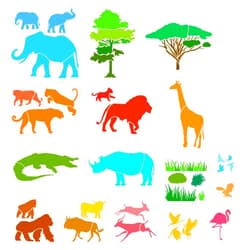 FINGERINSPIRE 16PCS African Animals Stencil Trees Grass Plants Drawing Template Giraffe Elephant Lion Crocodile Rhino Deer Orangutan Cow Bird Eagle Leopard Silhouette Stencil Animal Theme Template