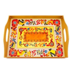 Ducoteduparc Wedding gift - Traditional Italian Style with Flowers and Old Gold Leaves - Rectangular Hand Painted Glass Tray with Gold Aluminium Frame