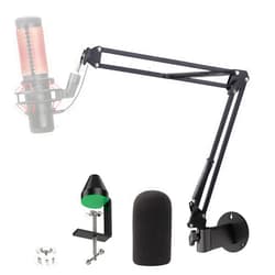 YOUSHARES Wall Mount QuadCast Boom Arm Stand with Mic Windscreen and Table Mount Clamp, Mic Stands and Holders Compatible with HyperX QuadCast S Microphone