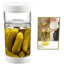 LANDNEOO 1 Pack 36oz Glass Pickle Jar with Strainer Flip, Airtight Olive or Kimchi Hourglass Container, Pickle Flip Holder Separate Food from Pickle Juice，White
