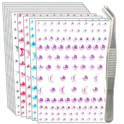 NIACONN Face Jewels Gems Stick On, (10 Sheets/10 Colors/1280 Particles) Self Adhesive Rhinestone Hair Gems Stickers for Makeup & DIY - Star and Moon Styling