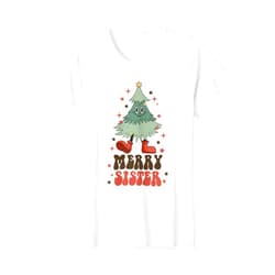Retro Christmas Tree Face Groovy Matching Family Merry Sister Retro Christmas Tree Face Matching Family T-Shirt