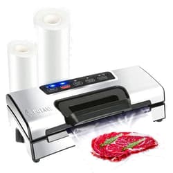 Potane Precision Vacuum Machine,Pro Food Sealer with Built-in Cutter and Bag Storage(Up to 20 Feet Length), Both Auto&Manual Options,2 Modes,Includes 2 Bag Rolls 11”x16’ and 8”x16’,Compact Design