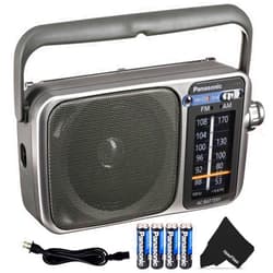 HeroFiber Panasonic Portable Radio AM/FM Battery Powered Electric with LED Tuning Indicator | 5 Core Radio, Best Sound and Reception, Small Size, Plug Option | Includes 4 AA Batteries and Cleaning Cloth