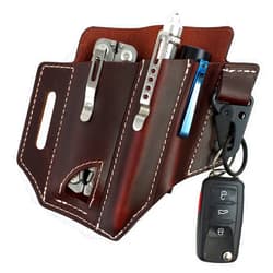 Atqana Multitool Sheath for Belt (Premium Leather) - EDC Pocket Organizer | Leatherman Holster | Handmade Leather Multitool Pouch with Pen Holder, Flashlight Sheath and Key Fob Clip by ATQANA®