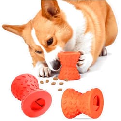 Doudele Dog Toys Natural Teething Rubber Chew Toy for Dogs Stuffable Dog Toy for Extended Playtime Chew & Fetch Toy for Puppies pet Supplies for Small Puppies - (2pcs-Orange + Red)