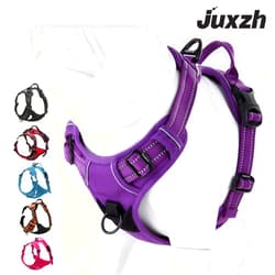 Juxzh Soft Front Dog Harness .Best Reflective No Pull Harness with Handle and 2 Leash Attachments