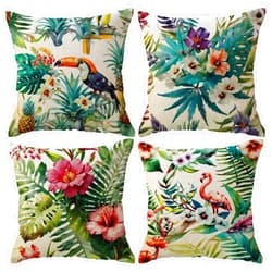 ULOVE LOVE YOURSELF Home Decorative Throw Pillow Covers Flamingo Pattern&Tropical Flower Leaves Farmhouse Summer Cushion Covers 18 X 18 Inch,4 Pack