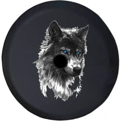 Caps Supply JL Tire Cover Wild Grey Wolf Blue Eyes Adventure Fun 4x4 Off Road (Fits: JL Accessories Sport with Back-Up Camera) 32 Inch 245/75r17, 255/70r18