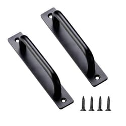 WIENOLOA Barn Door Handles 2 Pack, Sliding Door Handle 5 inch Hole Center Black Cabinet Handles Aluminum Alloy Gate Door Pulls with Plate for Sliding Closet Door Hardware Pull Handle(5.83inch)