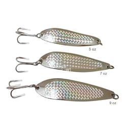 Fish WOW!® 5oz 7oz 9oz Fishing Spoon with a Treble Hook Fish Jig Bait Lures - Silver Tape