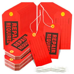 Hillban 200 Pcs Repair Required Tags, 2.4 x 4.7 inch Red Tags with Wire for Equipment with Cotton String, Mechanic Maintenance Paper Label Bulk with 8 Inch Lines