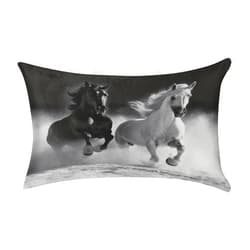 BTCOWZRV Black and White Horses Running Pillowcase Breathable Body Pillow Cover Long Pillow Cases with Hidden Zipper Soft Absorb Sweat Pillowcases for Bedroom Guest Room Vacation House