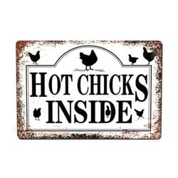 HAUTZADO Renokes Brand Vintage Decorative Signage, Hot Chicks Inside Sign, 8 x 12 inches Tin Metal Sign, for Indoor and Outdoor Retro Wall Decor