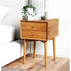 Nathan James 32704 Harper Mid-Century Oak Wood Nightstand with 2-Drawers, Small Side End Table with Storage, Brown