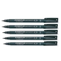 STAEDTLER Lumocolor Black Superfine Permanent Marker Pens Pack Of 5 Waterproof Smudge Resistant Quick Dry Cd Dvd Ohp