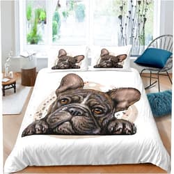 Erosebridal Sharpei Dog Comforter Cover French Bulldogs Bedding Set for Kids Boys Teens Queen Size,Chocolate Puppy Pet Duvet Cover Doggy Animal Bed Set for Dog Lover Gifts,Plain White