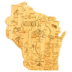 Totally Bamboo Destination Wisconsin State Shaped Serving and Cutting Board, Includes Hang Tie for Wall Display