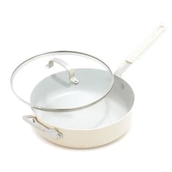GreenPan x Bobby Flay 4.5QT Sauté Pan with Glass Lid, Professional Grade Aluminum, PFAS & PFOA-Free Ceramic Nonstick, Induction Suitable, Stay-Cool Silicone Handle, Dishwasher & Oven Safe, Cream