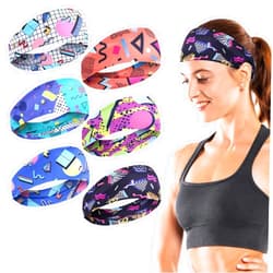 Lusofie 6Pcs 80s 90s Vintage Headbands Retro Soft Sport Sweatbands Boho Neon Headband 80s Headband for Women Universal Workout Wweatband for Men and Women for Hiking Cycling Party Travel Party Running Fitness