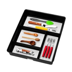 Madesmart Classic 4-Compartment Drawer Organizer Gadget Tray, Plastic Multipurpose Storage Bin for Drawers, Granite