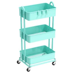 Simple Houseware 3-Tier Heavy Duty Metal Utility Rolling Cart, Turquoise