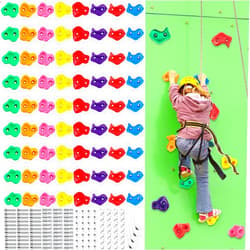 Meooeck 72 Pcs Kids Rock Wall Climbing Holds Set Colorful Grips with Mounting Screws and Hardware for DIY Indoor Outdoor Backyard Playground Play Set Back to School Birthday Gift(Classic Color)
