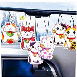 IDOEASE 6pcs Cute Cat Car Air Freshener Hanging, Hanging Air Freshener Fragrance Scented Cards Rearview Mirror Pendant for Car Interior Bedroom
