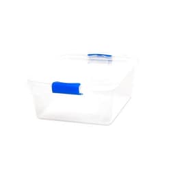 HOMZ 4-Pack Latching Lid, Small Clear Plastic Storage Bins w/Lids, 15.5 Quart, Blue Latch
