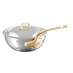Mauviel M'Cook B 5-Ply Polished Stainless Steel Chef Pan With Lid, And Brass Handle, 3.4-qt, Made In France