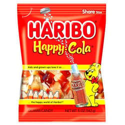 HARIBO Gummi Candy, Happy-Cola Gummy Candy Soda Bottles, 5 Ounce Share Size Bags (Pack of 12) Delicious Soft & Chewy Sweet Snacks, Classic Cola Flavor