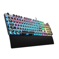 AULA F2088 Typewriter Style Mechanical Gaming Keyboard Wired,Blue Switches,Rainbow LED Backlit,Removable Wrist Rest,Media Control Knob,Retro Punk Round Keycaps,USB Wired Computer Keyboard