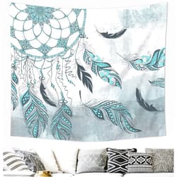 LGhtyro Abstract Dreamcatcher Fabric Wall Hanging Tapestry 51Hx59W Inch Teal Grey Aesthetic Watercolor Bohemian Feather for Girl Women Hippie Dream Chic Tribal Mandala Bedroom Dorm Wall Art Home Decor