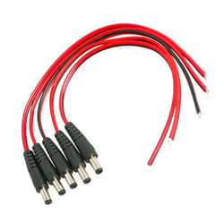 Aoje-Link 5Pcs DC Power Pigtail Cable Wire, 24V12V 5A Male Connectors for CCTV Security Camera and Lighting Power Adapter DC5521(2.1 x 5.5mm), Black
