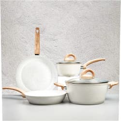 Vkoocy White Pots and Pans Set Non Stick, Ceramic Cookware Set with Granite Pattern Kitchen Cooking Sets Induction Pot and Pan w/Frying Pans, Saucepans, Casserole, Non-Toxic, PTFE/PFOA/PFOS-Free