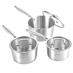 LOLYKITCH 1 & 2 & 3 Quarts Tri-Ply Stainless Steel Saucepan Set of 3,Induction Cooking Pots,Saucepans with Lids,Pots and Pans Set,Dishwasher and Oven Safe.