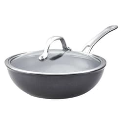 Anolon X SearTech Aluminum Nonstick Cookware Stir Fry Wok with Lid, 10-inch, Super Dark Gray