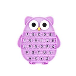 BULINGNA Push Pop Bubble Fidget Sensory Toy, Silicone Stress Relief Popping Toy, ABC Alphabet Owl Shaped Educational Learning Tools for Toddlers Kids Students (Black Letters-Purple)