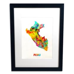 Trademark Fine Art Peru Watercolor Map Art by Michael Tompsett in Black Frame, Acrylic Paper 16 by 20-Inch, White Matte