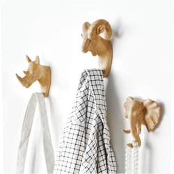 CHMHY Animal Head Key Hooks Decorative for Wall Creative Resin Hook Hanger (Pack 6) Animal Shaped Coat Hat Hook Wall Hanging Wall Hook Decorative Gift (Wood Color)