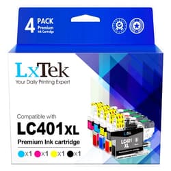 LxTek LC401XL Ink Cartridges for Brother Printer Compatible for Brother LC401XL LC401 LC 401 XL High Yield for Brother MFC-J1010DW MFC-J1170DW MFC-J1012DW Printer (Black Cyan Magenta Yellow, 4 Pack)