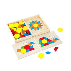 Melissa & Doug Pattern Blocks and Boards - Wooden Classic Toy With 120 Solid Wood Shapes and 5 Double-Sided Panels, Multi-colored - STEAM Animals, Tangrams Puzzle For Kids Ages 3+
