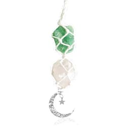 Smilfuy Hanging Car Charm, Crystal Car Hanging Ornament, Car Interior Rear View Mirror Charm, Dangling Moon & Healing Crystal Accessories, Handmade Car Rearview Mirror Decorations (Amazonite-rose Quartz)
