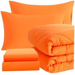 NTBAY Twin Comforter Set with Sheets, 5 Pieces Soft and Breathable Twin Bedding Set, Twin Bed in a Bag, Down Alternative Comforter Set Solid Color All Season, Kids Bedding Set, Orange
