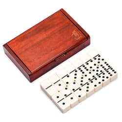 Yellow Mountain Imports 28 Tiles Double 6 Dominoes (Pips/Dots) Game Set - Jumbo Tournament Size Dominos with Dark Oak Wood Case