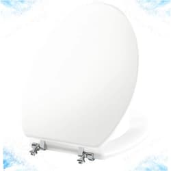 Angol Shiold Elongated White Toilet Seat Natural Wood Toilet Seat with Zinc Alloy Hinges, Easy to Install also Easy to Clean, Scratch Resistant Toilet Seat by Angol Shiold (Elongated, White)