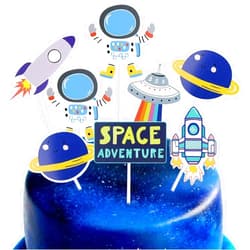 CCINEE 24 Pieces Astronaut Cupcake Toppers Space Party Decoration Cupcake Toppers Rocket Themed Spaceship Outer Space Dog Cupcake Toppers Party Aliens Cake Decorative Favor Supplies
