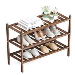 Dranixly Shoe Rack, 3-Tier Bamboo Stackable Shoe Shelf Storage Organizer, Shoe Stand for Closet, Entryway, Hallway, Bathroom and Living Room（Mocha）